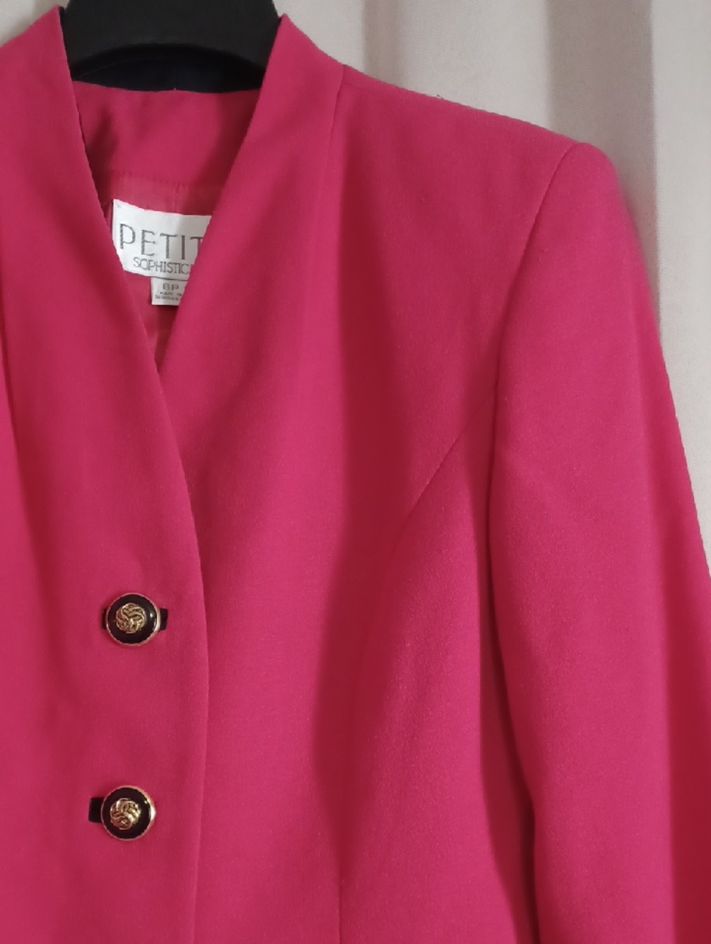 Petite Sophisticate Hot Pink Power Dressing Blazer Contrast Black Cuffs 80s Glam - Picture 5 of 14